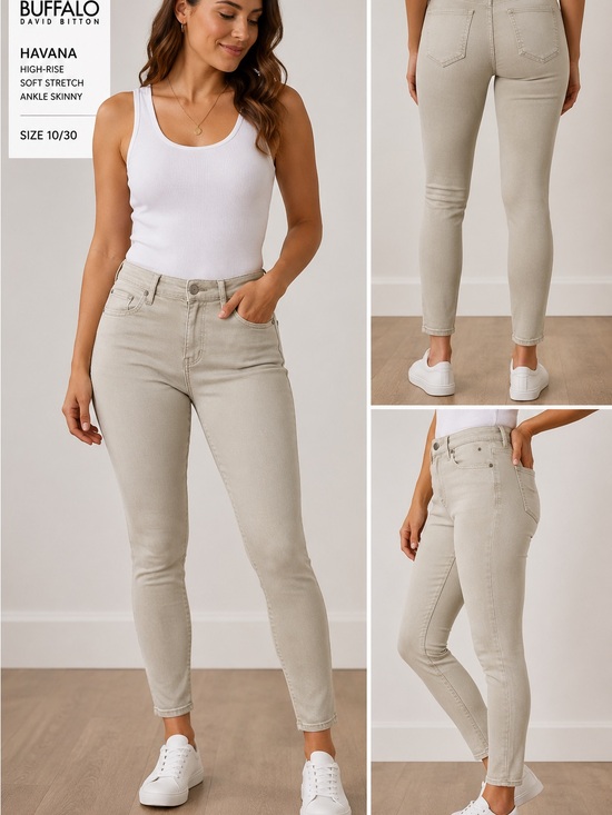 Buffalo David Bitton Denim - Buffalo David Bitton Havana High-Rise Ankle Skinny Jeans in Light Beige